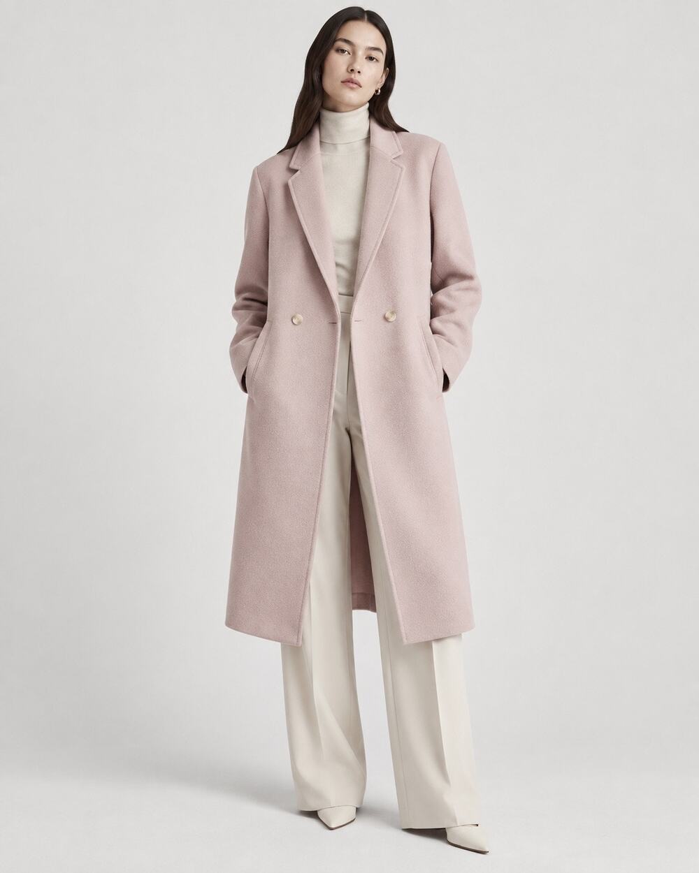 Aritzia Babaton Italian Virgin Wool Double Breasted Long Coat — Pink, L